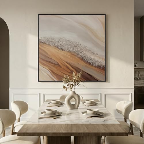Extra Large Framed Beige Abstract Canvas Wall Art for Living Room