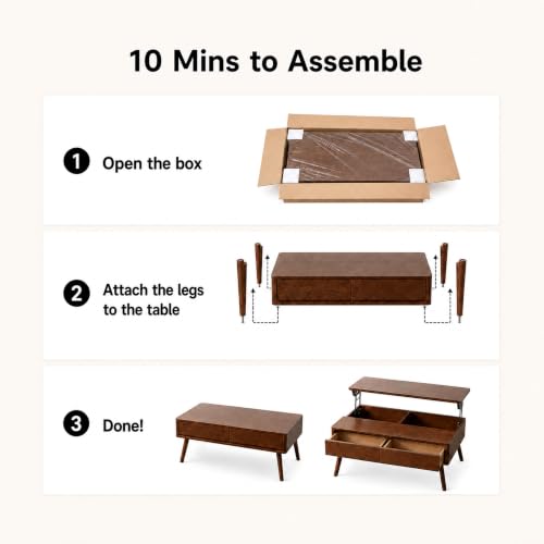 Solid Oak Wood Lift Top Coffee Table for Living Room