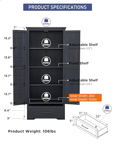 72" Tall Wood Storage Cabinet