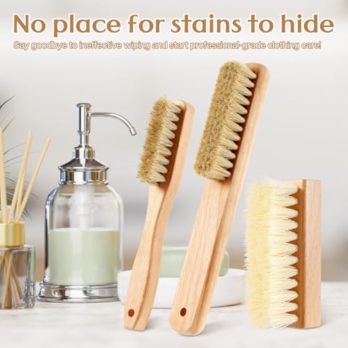 3 Pcs Wood Laundry Stain Brush Stain Remover Brushes with Boar Bristle Small Stain Brush for Clothes for Scrubbing Stains from Furniture Fabric Leather (3 Count)