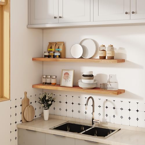 Elm Wood Floating Shelf 48x8” Set of 1