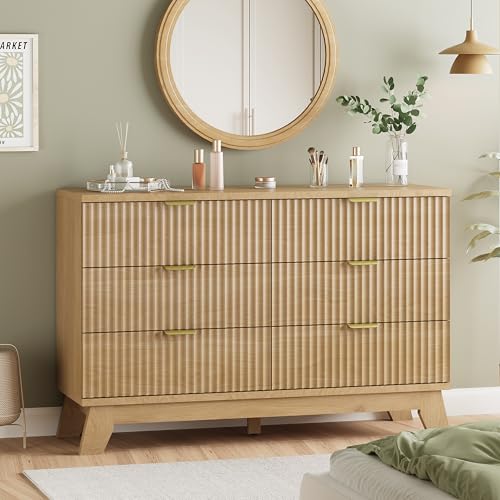 Fluted Dresser for Bedroom with 6 Drawers