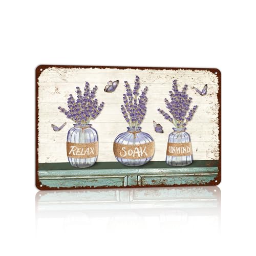 Farmhouse Bathroom Metal Tin Signs Rustic Flower Country Wall Art Decor