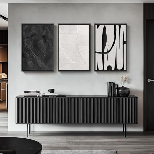 Large Framed Black and White Abstract Wall Art for Living Room Set of 3 (3 Count)
