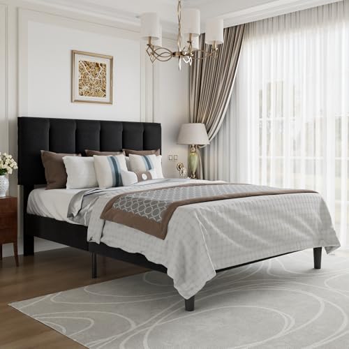 Full Size Bed Frame with Upholstered Headboard