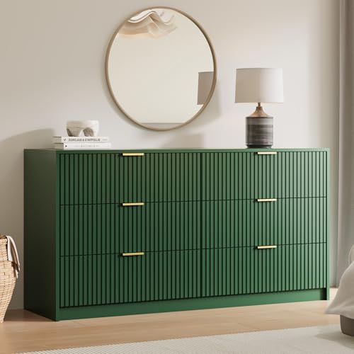 Green 6 Drawer Dresser for Bedroom