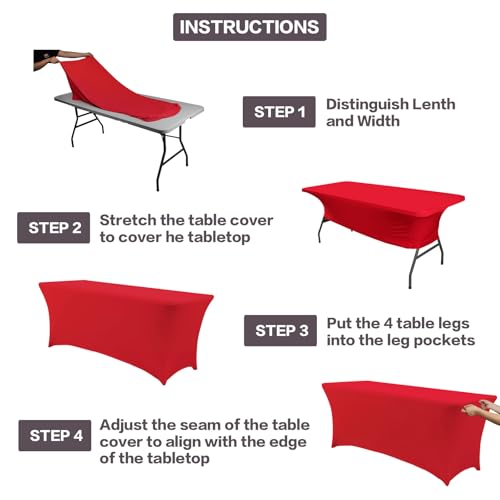 8FT Table Cloth for Rectangular Spandex Red Table Cover