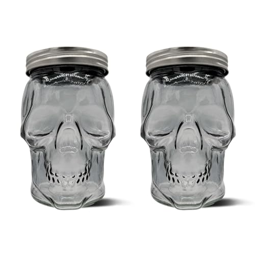 Set of 2 Skull Mason Jar Glasses with Lids (4 Count)