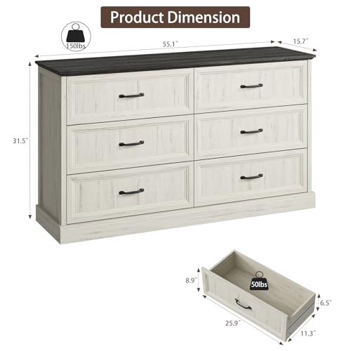 Farmhouse 6 Drawer Dresser for Bedroom