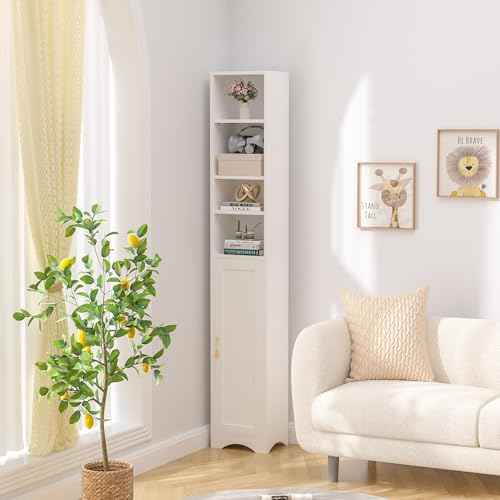 Narrow Bookcase with 6 Adjustable Shelves