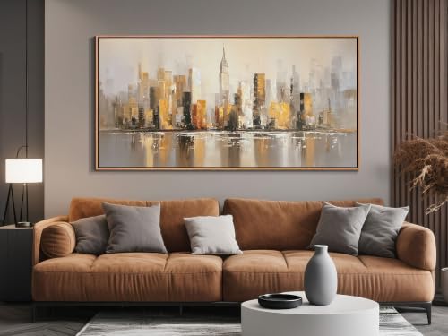 Abstract Cityscape Canvas Wall Art Modern New York Skyline Painting Warm Accents