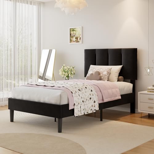 Twin Size Bed Frame with Upholstered Headboard
