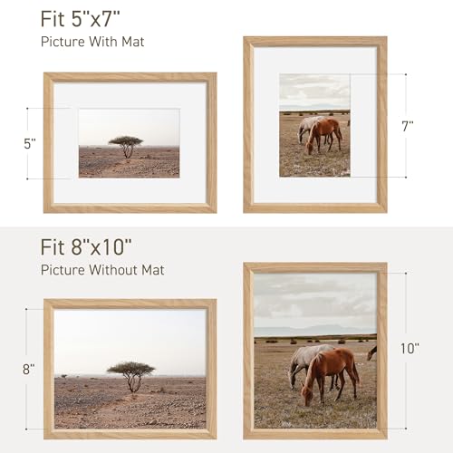 8x10 Picture Frame Natural Solid Oak Photo Frames with 5x7 Removable Mat Wall Hanging Large Handcrafted Frame with HD Plexiglass Wall and Tabletop Display Large Poster Frame