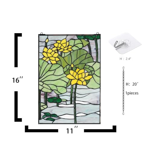 Stained Glass Window Hanging 16" H x 11" W Tiffany Style Rectangular Window Panel Suitable for Living Room Bedroom Kitchen Window Decoration Hangings with Chain