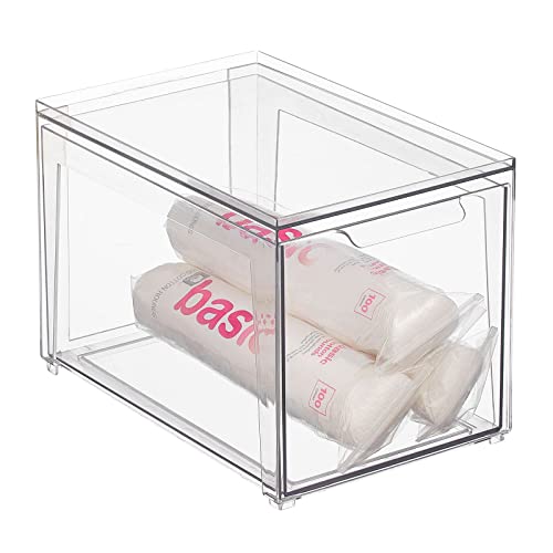Plastic Stackable Bathroom Storage with Pull Out Bin Organizer Drawer for Cabinet