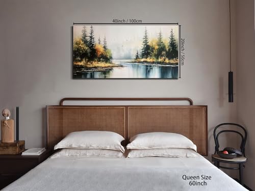 Forest Wall Art Canvas Landsacape Lake Painting Wall Decor 40"x20"