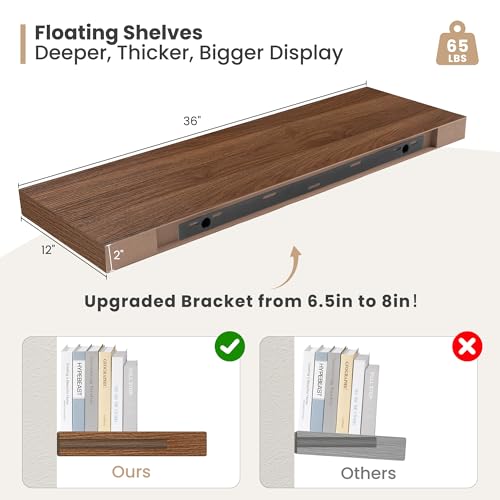 36 x 12 Deep Floating Shelves Wall Mounted Set of 2 Walnut (2 Count)