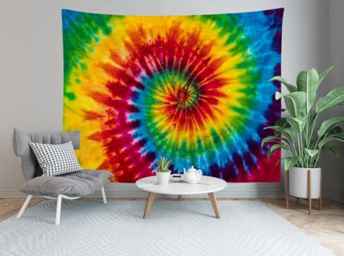 10x8ft Tie Dye Tapestry Colorful Red Blue Yellow Green Orange Purple Retro Abstract Psychedelic Swirl Wall Hanging for Living Room Bedroom Dorm Home Decor （Pattern Painted on Polyester Fabric）