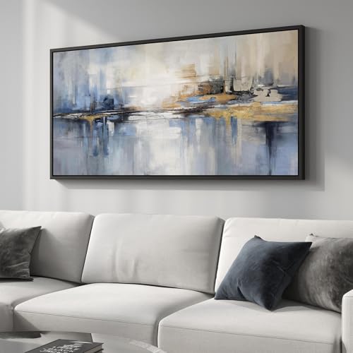 Extra Large Framed Blue Abstract Wall Art for Living Room
