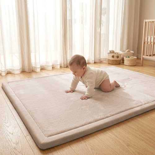 Baby Play Mat for Floor 1.3" Thick Memory Foam Play Mat 39"×59" Tummy Time Crawling with Non