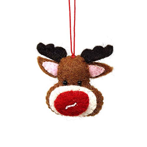 GLG60034-01 - Wool Felt Christmas Ornament - Rudolph Handmade in Nepal