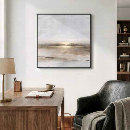 Framed Gray Black Gold Abstract Landscape Canvas Wall Art Decor
