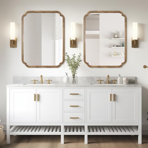 28" x 40" Rounded Corner Arch Wall Mirror with Wood Frame for Entryway