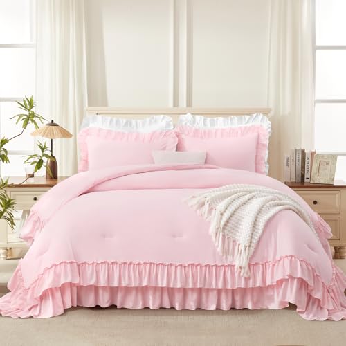 Pink Ruffle Super King Comforter Set