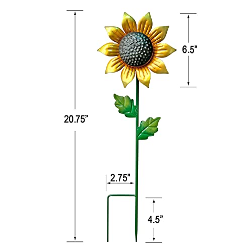 Set of 3 Metal Sunflower Garden Stakes