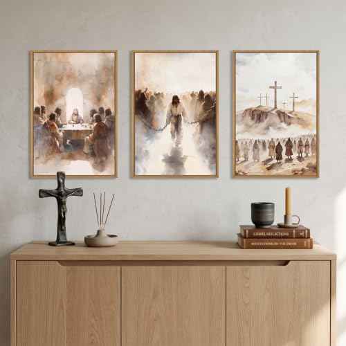 Large Jesus Neutral Framed Canvas Wall Art Set