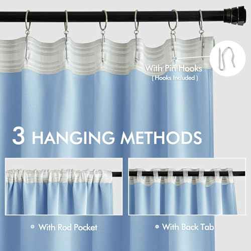 Sky Blue Back Tab Blackout Curtains 52x63 Inches Long 2 Panels Set (2 Count)
