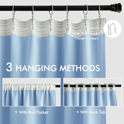 Sky Blue Back Tab Blackout Curtains 52x102 Inch Long 2 Panels Set (2 Count)