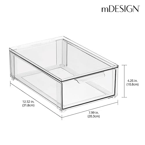 Plastic Stackable Bathroom Storage Organizer Bin Containers with Front Pull Drawer for Bathroom Countertop
