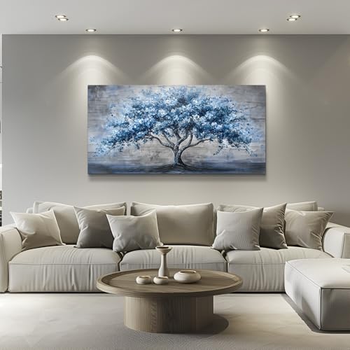 Canvas Wall Art For Living Room Bedroom Wall Decor Office Dining room Abstract Art Blue Tree Painting Room Hallway Wall Home Decoration Prints Artwork Picture Ready To Hang 20x40 Inches