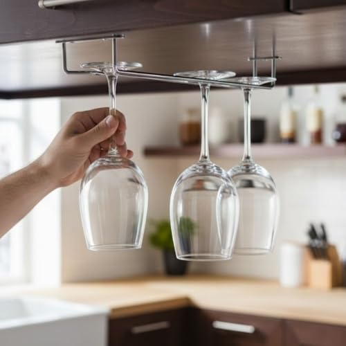 16" Glass Hanging Stemware Rack Chrome Plated Set of 2 (2 Count)