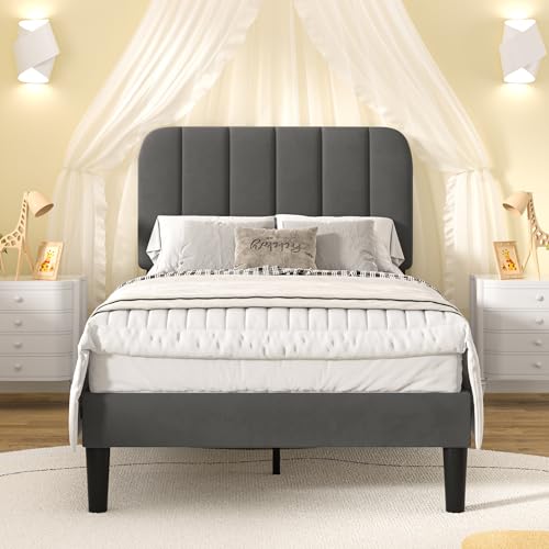 Twin Size Bed Frame with Upholstered Headboard