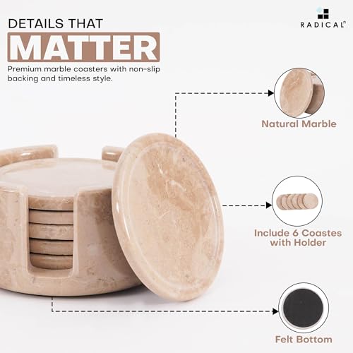 Round Marble Coasters Set of 6 with Holder