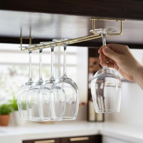 24" Glass Hanging Stemware Rack Brass Plated Set of 2 (2 Count)