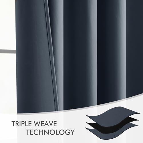 Stone Blue Back Tab Blackout Curtains 52x90 Inch Long 2 Panels Set (2 Count)