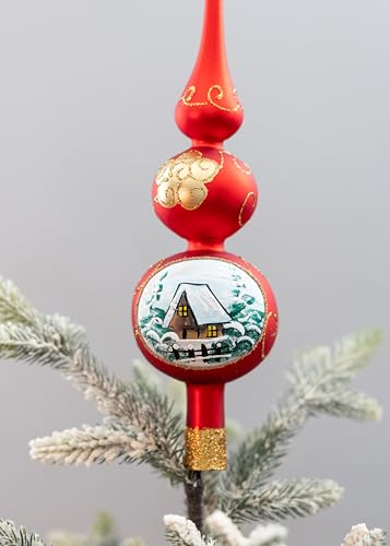 Spitz Glass Christmas Tree Topper Mouth Blown by Polish Artisans and Hand Decorated with Embellishments Made in Poland