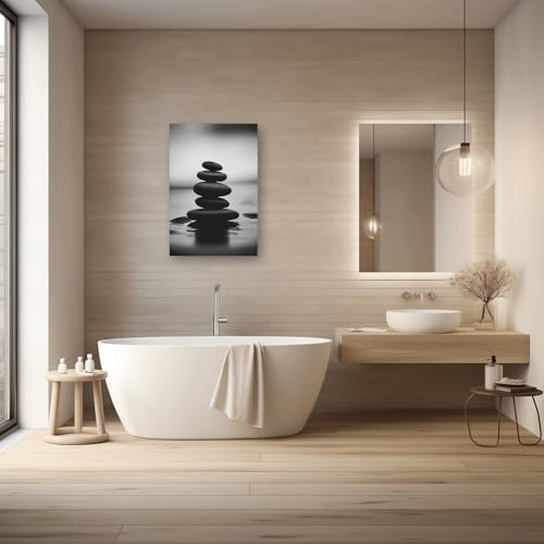 Zen Canvas Wall Art Black and White Zen Stone Picture Print Meditation Relax Spirit Spa Room Bathroom Decor Frame