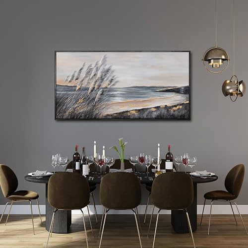 Large Ocean Wall Art Black and Gold Wall Decor Framed Hanging Canvas Painting Modern Aesthetic Artwork for Living Room Bedroom Dining Room Office Home Decor 30x60 Inch
