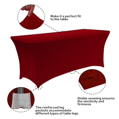 2 Pack 6FT Table Cloth for Rectangular Spandex Burgundy Table Cover (2 Count)