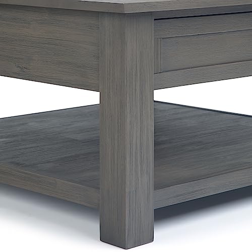 Monroe 38" Wide Solid Acacia Wood Square Coffee Table in Grey