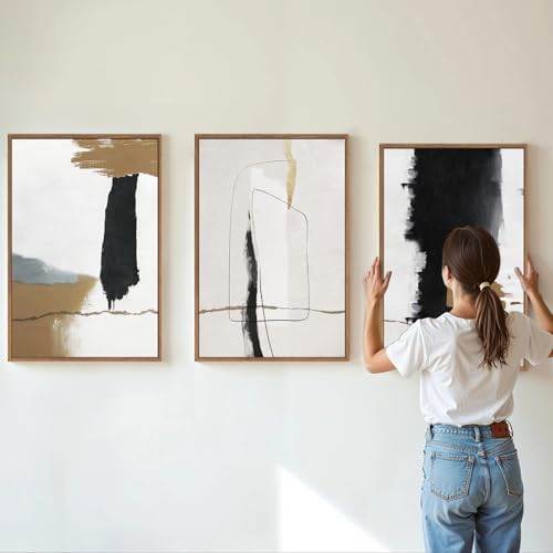 Black and White Abstract Framed Canvas Wall Art Set of 3