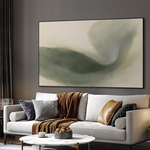 46"x72" Extra Large Framed Wall Art Abstract Green Swirl Soft Fluid Modern Illustration for Home Living Room Bedroom Decor