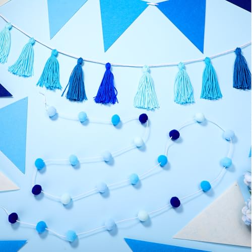 4 Pcs 9.8 ft Pom Pom Garland for Classroom Bulletin Board (12.74 Foot)