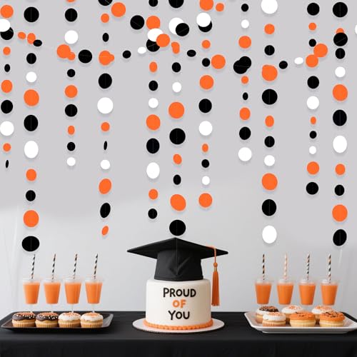 46Ft Orange Black Circle Dot Garland Black Orange and White Polka Dot Hanging Paper Streamer for Birthday Wedding Bridal Shower Fall Autumn Halloween Thanksgiving Party Decorations Supplies
