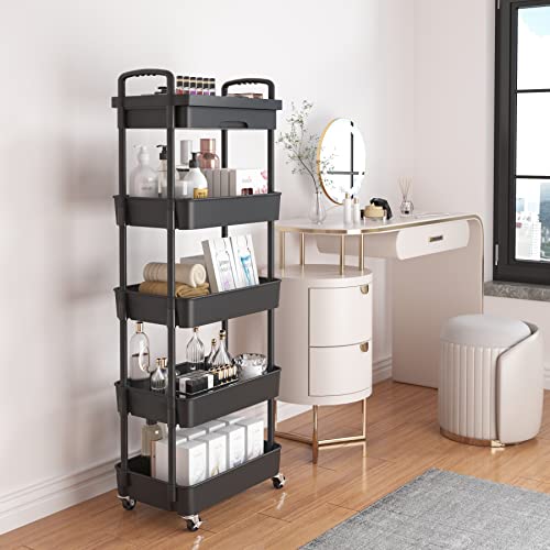 5 Tier Utility Cart with Drawer & Wheels