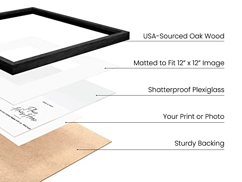 Solid Oak Wood 16”x16” Picture Frames Matted to 12”x12” Set of 3 (3 Count)